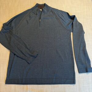 Horny Toad Men XL 100% Merino Wool Quarter Zip Sweater Blue Grey Raglan Pullover